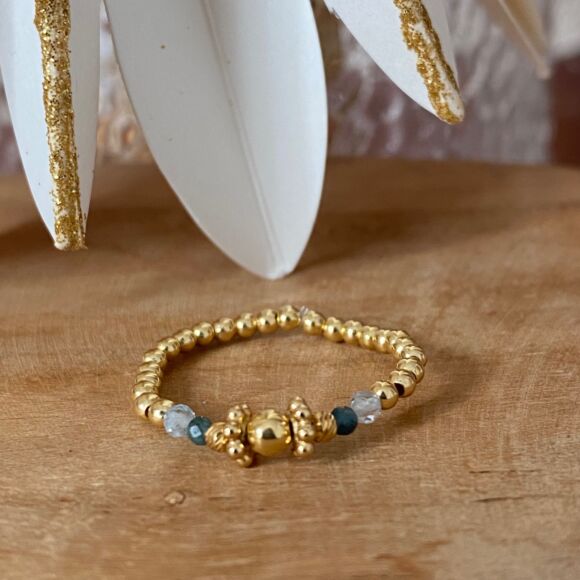 Bague élastique en Argent doré et pierres naturelles-Ali