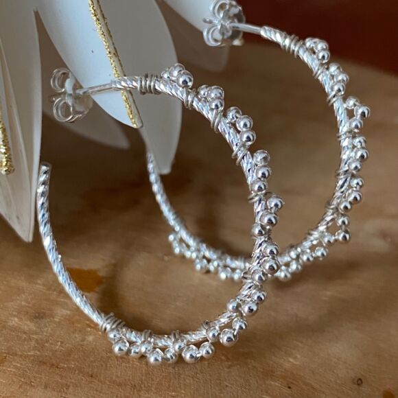 Créoles en Argent 925 tissées de perles-GABY