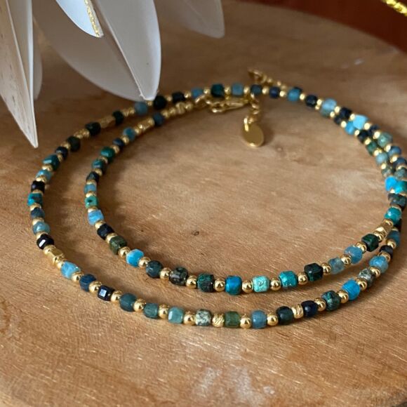 Collier en turquoise, apatite et tourmaline- Solweig