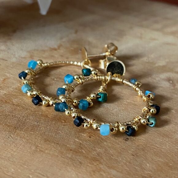 Boucles d'oreilles en pierres naturelles et Argent doré-Solweig – Image 3