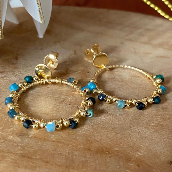 Boucles d'oreilles en pierres naturelles et Argent doré-Solweig