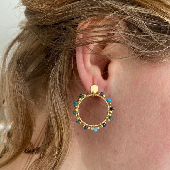 Boucles d'oreilles en pierres naturelles et Argent doré-Solweig – Image 2