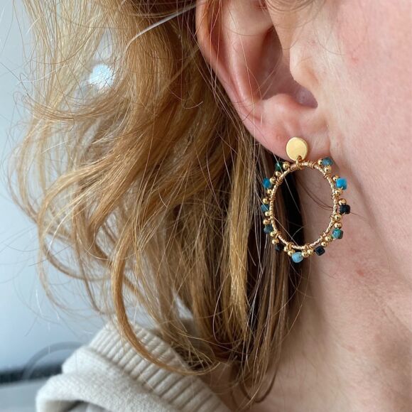 Boucles d'oreilles en pierres naturelles et Argent doré-Solweig – Image 4