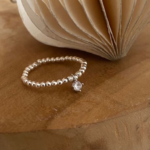 Bague élastique avec zircon serti griffes en Argent 925 – Image 3