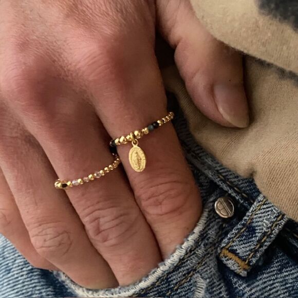 Bague élastique en Argent doré - Madone – Image 2
