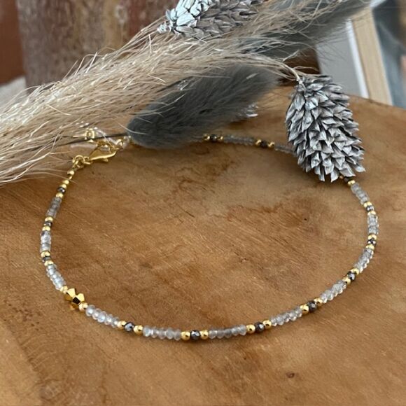 Bracelet de cheville en labradorite et Argent doré - Ora