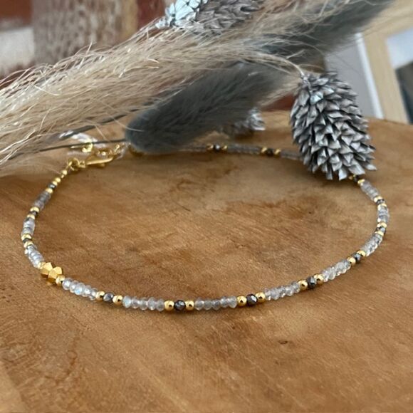Bracelet de cheville en labradorite et Argent doré - Ora – Image 4