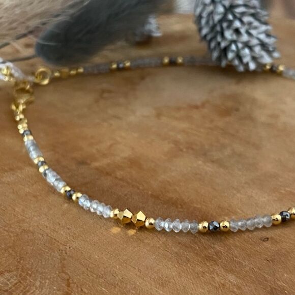 Bracelet de cheville en labradorite et Argent doré - Ora – Image 3