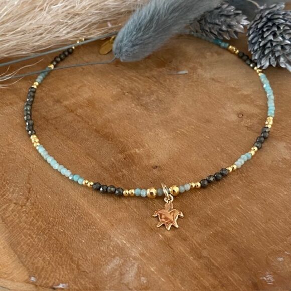 Bracelet de cheville en Amazonite et pyrite- Toya