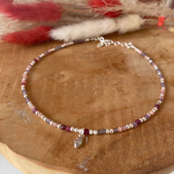 Bracelet de cheville en Argent et pierres naturelles-Gaelle