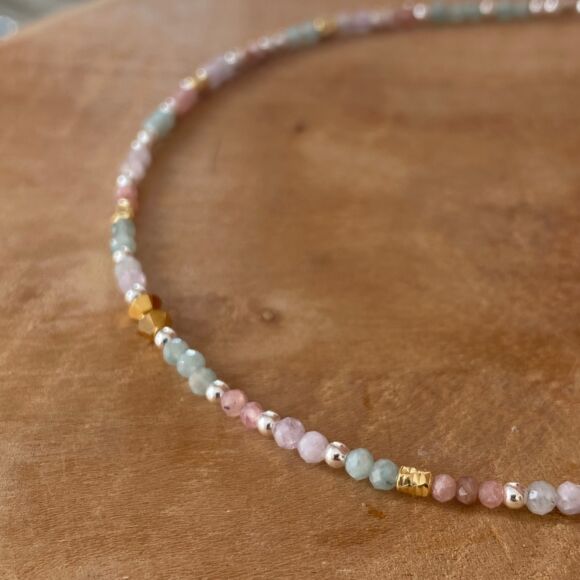 Bracelet de cheville en Amazonite, rhodochrosite et pierre de Lune-Pastel – Image 3