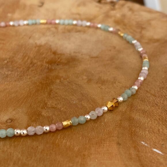 Bracelet de cheville en Amazonite, rhodochrosite et pierre de Lune-Pastel – Image 2