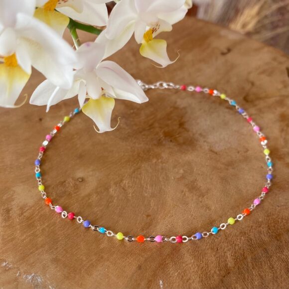Bracelet de cheville en Argent 925 et émail-Fluo