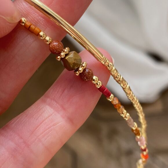 Bracelet en pierres fines et Argent doré- Fauve – Image 10