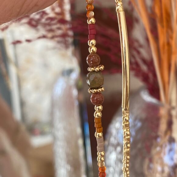 Bracelet en pierres fines et Argent doré- Fauve – Image 3