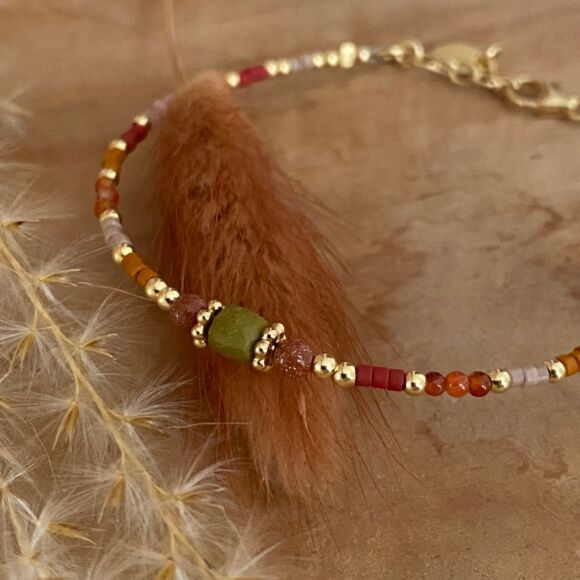 Bracelet en pierres fines et Argent doré- Fauve