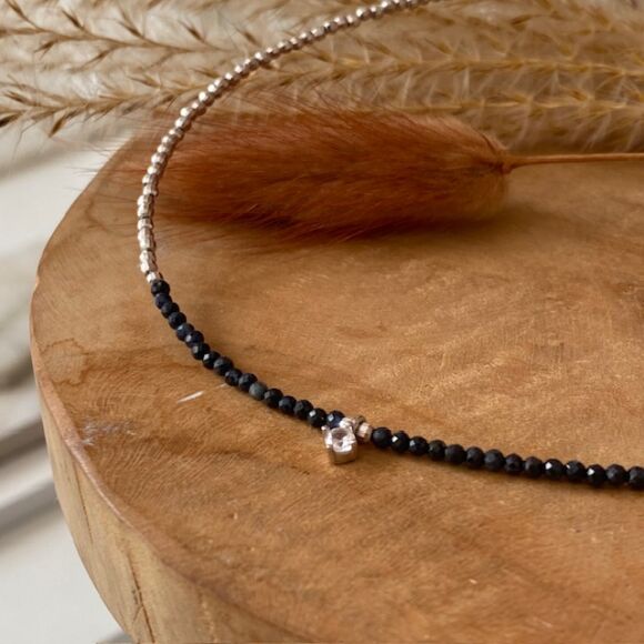 Collier en saphir noir et perles facettées Argent 925-Aya – Image 4