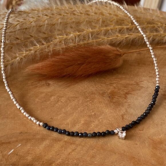Collier en saphir noir et perles facettées Argent 925-Aya – Image 3