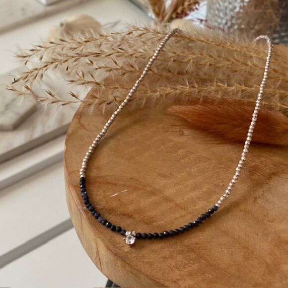 Collier en saphir noir et perles facettées Argent 925-Aya