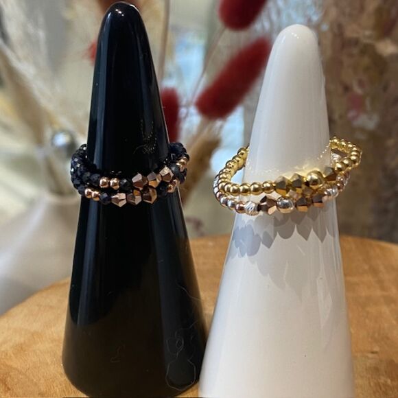Bague élastique en cristal et Argent – Image 3