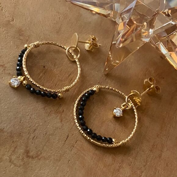 Boucles d'oreilles en Argent doré et tourmaline noir- Thalie – Image 4