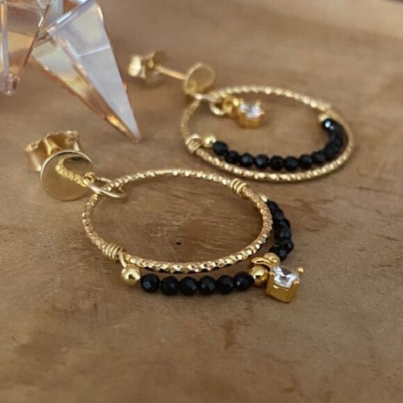 Boucles d'oreilles en Argent doré et tourmaline noir- Thalie – Image 3