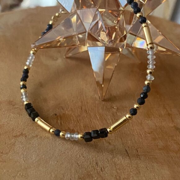 Bracelet en tourmaline noire, saphir et Argent doré-Héloise