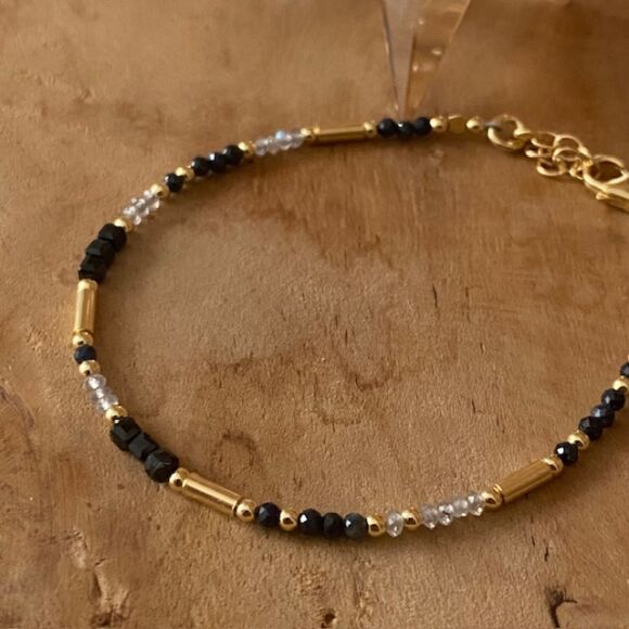 Bracelet en tourmaline noire, saphir et Argent doré-Héloise – Image 3