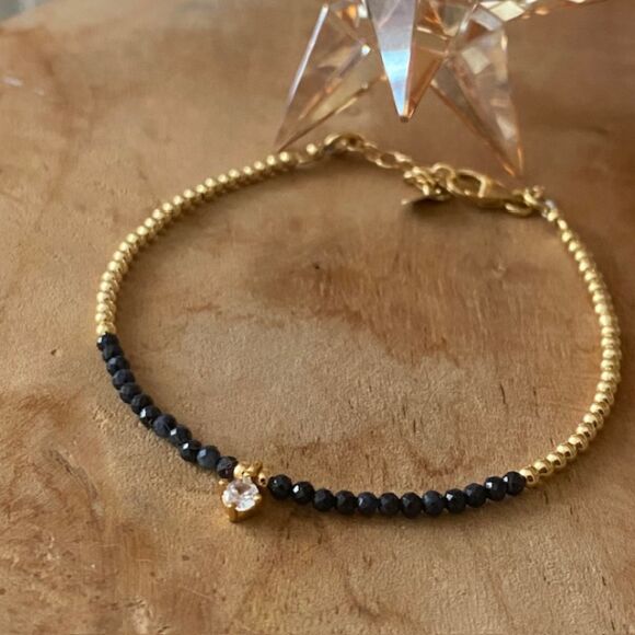 Bracelet en saphir noir et Argent doré - Salomé