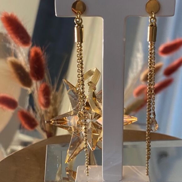 Boucles d'oreilles pendantes en Argent doré et goutte en cristal-Déborah – Image 3