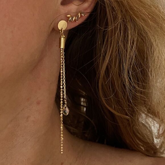 Boucles d'oreilles pendantes en Argent doré et goutte en cristal-Déborah – Image 2
