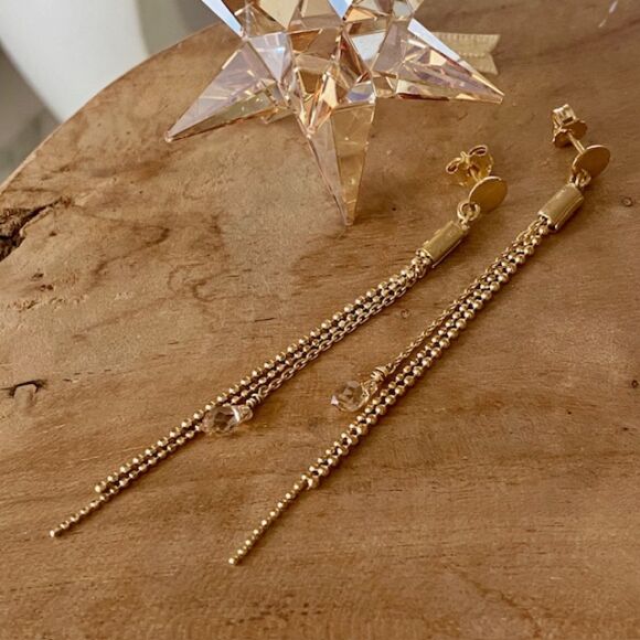 Boucles d'oreilles pendantes en Argent doré et goutte en cristal-Déborah