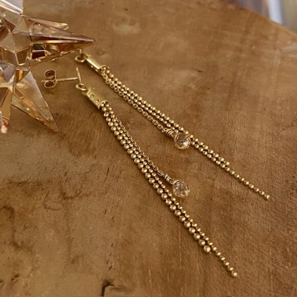 Boucles d'oreilles pendantes en Argent doré et goutte en cristal-Déborah – Image 5