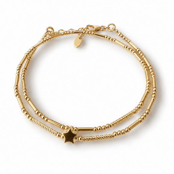 Bracelet double tour en Argent doré - Star