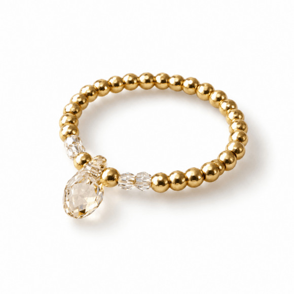 Bague en Argent 925 doré et goutte en cristal- Drop