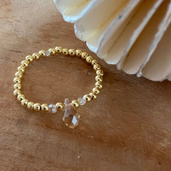 Bague en Argent 925 doré et goutte en cristal- Drop