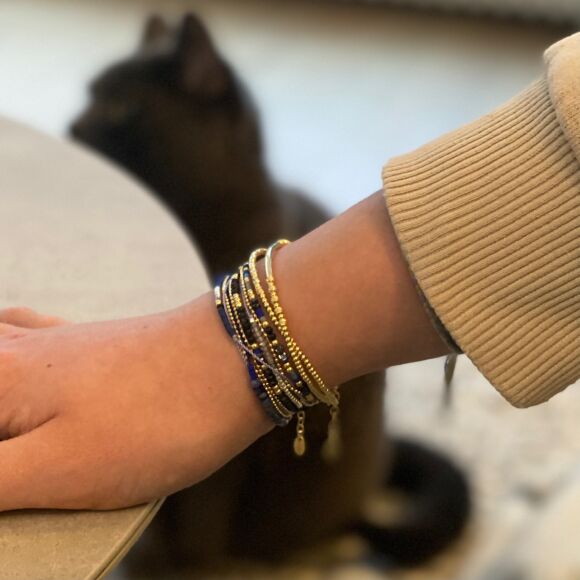 Bracelet triple tour bleu intense et Argent doré- Pervenche – Image 10