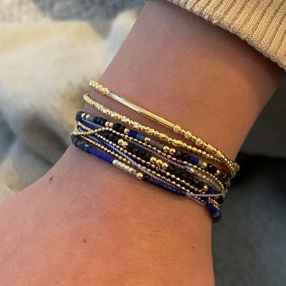 Bracelet triple tour bleu intense et Argent doré- Pervenche – Image 9