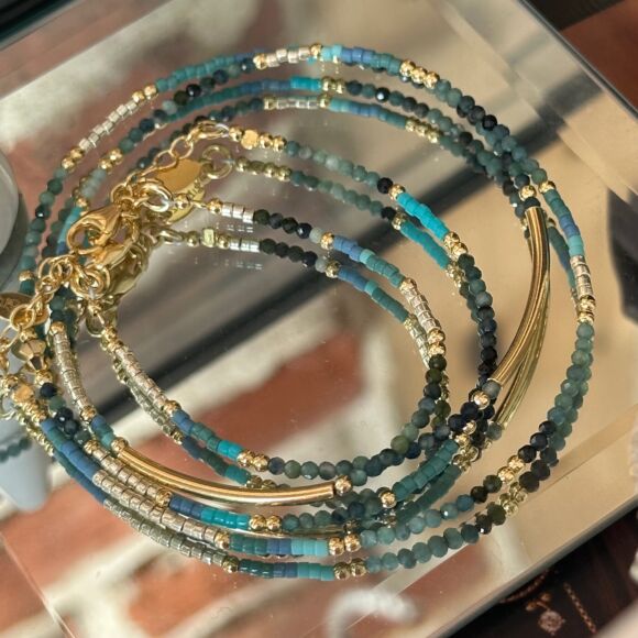 Bracelet double-tour en pierres semi précieuses et Argent 925 doré-Zohra