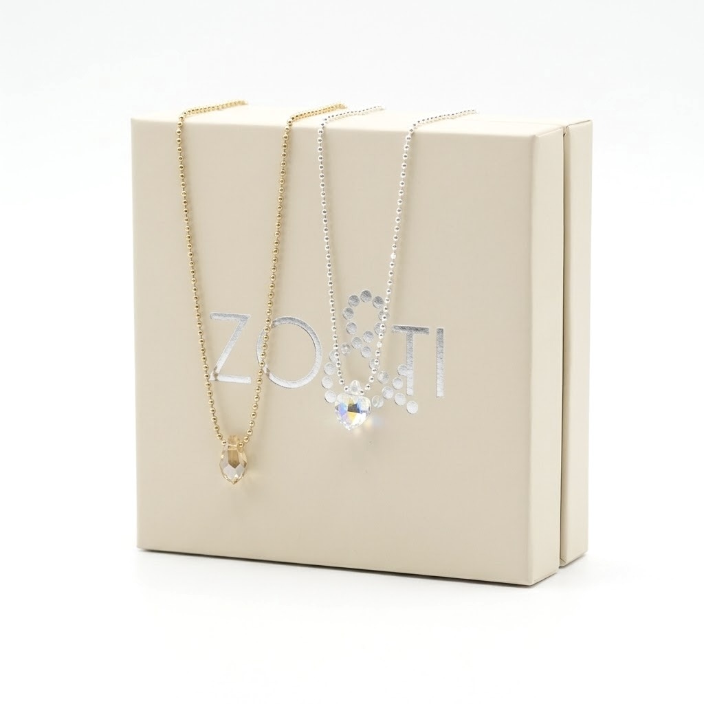 Collier en Argent 925 ou Argent doré avec goutte en cristal-Drop