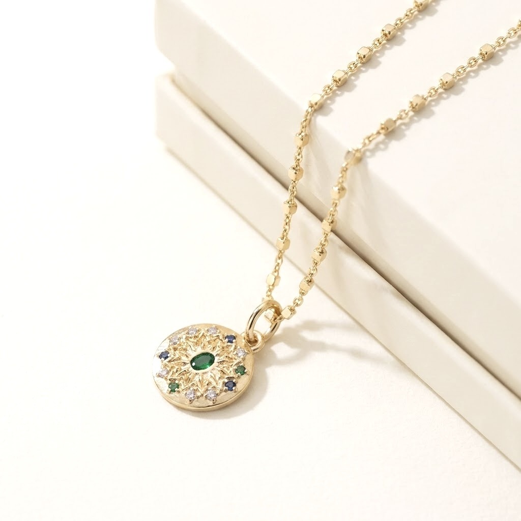 Collier Solène-Talisman doré et pierre verte – Image 3