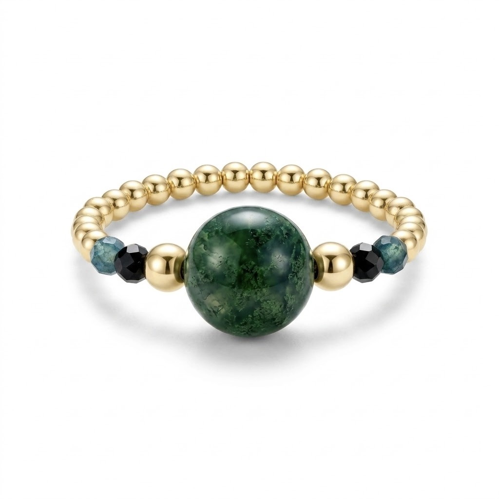 Bague en agate indienne verte et Argent plaqué or-Smarties – Image 3