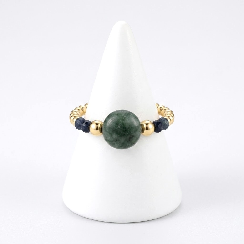 Bague en agate indienne verte et Argent plaqué or-Smarties – Image 4