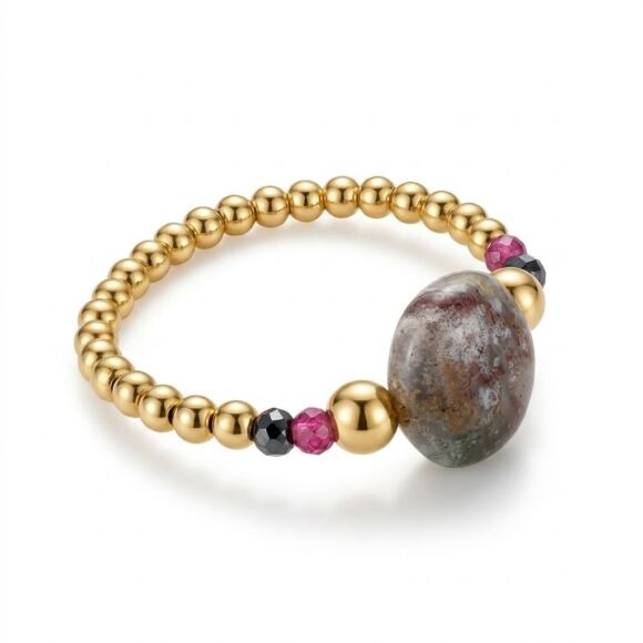 Bague en agate indienne prune et Argent 925 plaqué or- Smarties