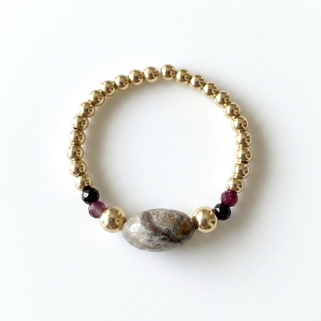 Bague en agate indienne prune et Argent 925 plaqué or- Smarties – Image 4