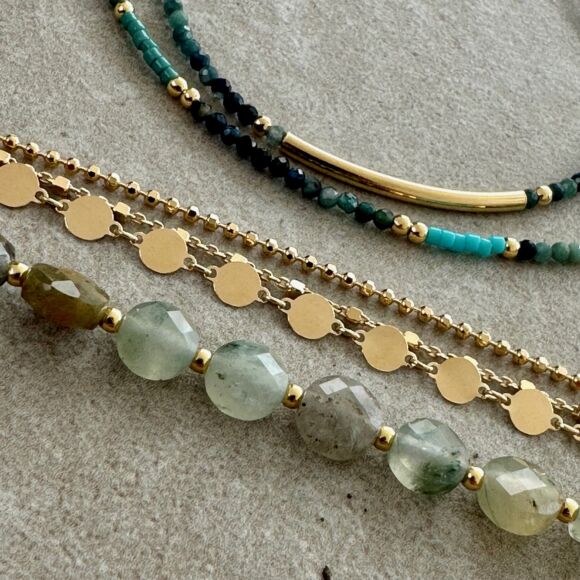 Bracelet en pierres naturelles et Argent doré-Céladon – Image 5