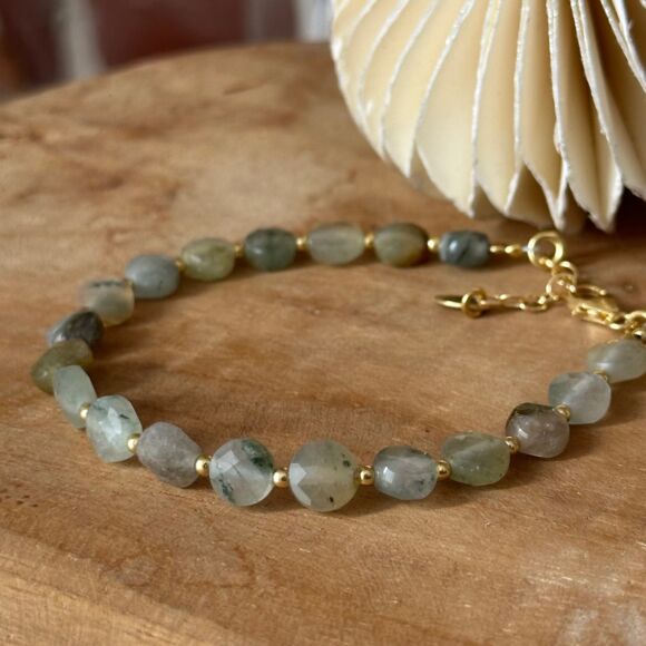 Bracelet en pierres naturelles et Argent doré-Céladon
