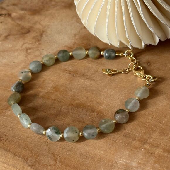 Bracelet en pierres naturelles et Argent doré-Céladon – Image 6