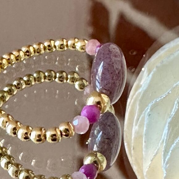 Bague en agate indienne prune et Argent 925 plaqué or- Smarties – Image 3