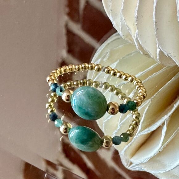 Bague en agate indienne verte et Argent plaqué or-Smarties – Image 4